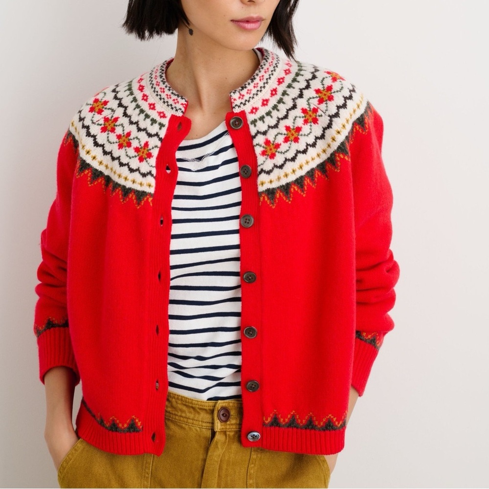 Alex Mill Red and White Fair Isle Cardigan
